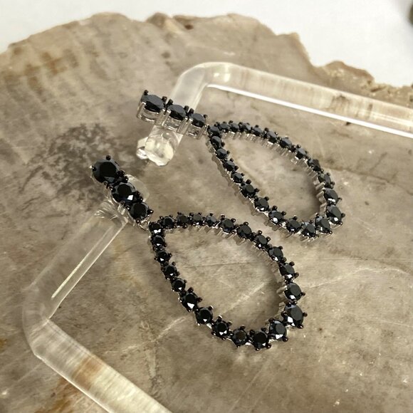 Sterling Silver 925 FZN Faceted Black Tourmaline Teardrop Dangle Drop Earrings - Picture 5 of 16